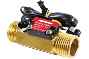 GREDIA G1/2" Male Thread Water Flow Sensor Brass Switch Hall Effect Liquid Flowmeter Fluidmeter Counter BSP with Temperature Sensor 1-25L/Min（66mm in Total Length）