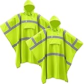 Coume 2 Pcs High Visibility Rain Poncho with Large Pocket 50 x 80 Inch Reflective Rain Coat Safety Jacket Gear Unisex Waterproof Standard Yellow for Adult Men Women Outdoor Worker