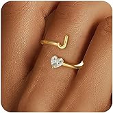 Fezodo Valentines Day Gifts for Kids Teen Girls - 18K Gold Plated Initial Rings for Women Girls Adjustable Letter A-Z Gold Initial Ring Dainty Heart Initial Rings for Women Teen Girl Gifts