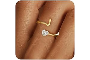 Fezodo Christmas Gifts for Grandkids Teens Girls - 18K Gold Plated Adjustable Initial Rings for Women Girl Dainty Gold Rings Birthday Gifts Stocking Stuffers for Teen Girls Women Jewelry