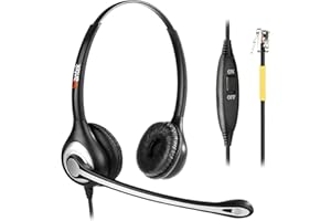 Wantek Telephone Headset with Microphone Noise Cancelling, RJ9 Phone Headset Compatible with Volume Adjustment Mute Control Switch for Call Center Office