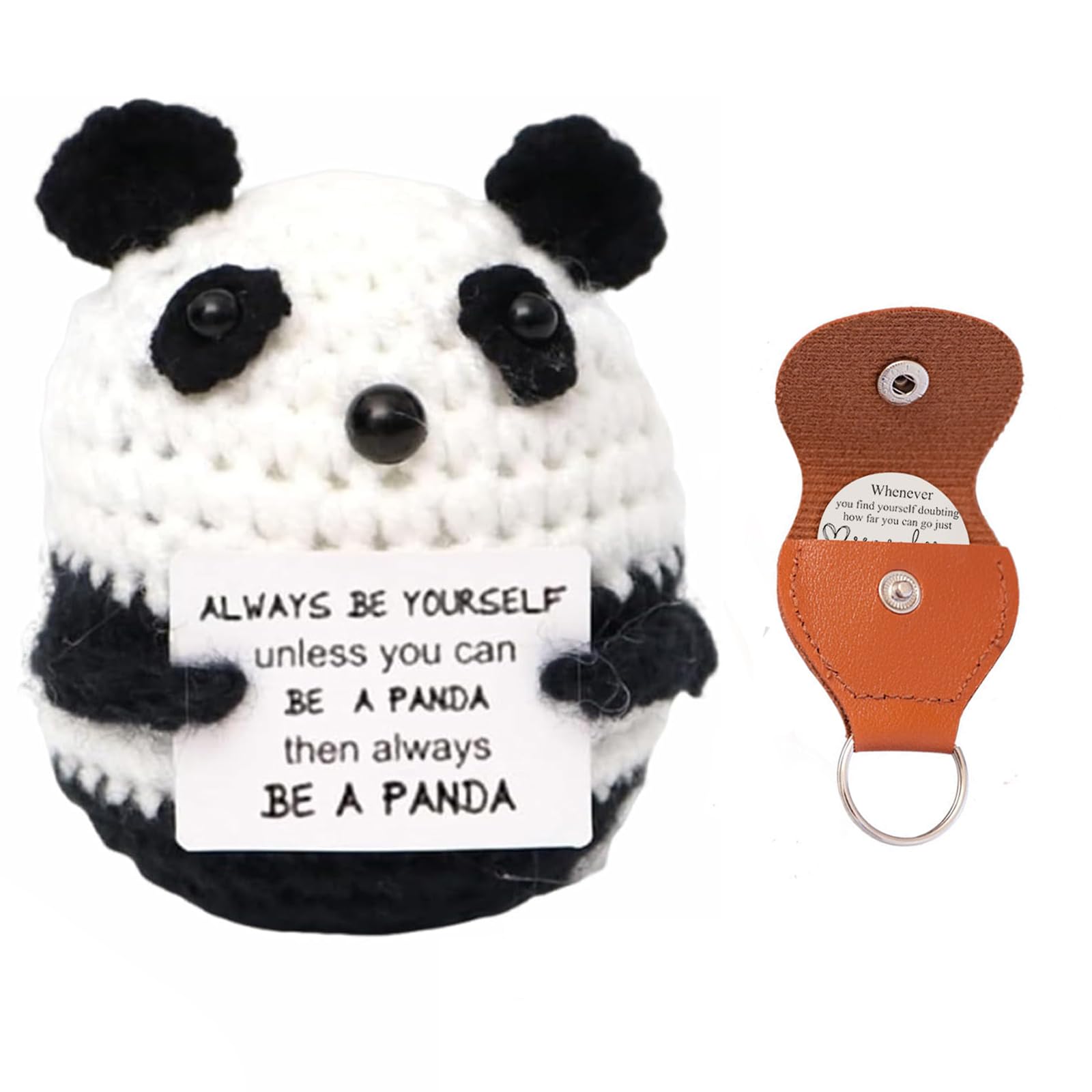 Emotional Support Panda, Positive Animals, Crochet Animals, Positive Panda and Decision Coin with Leather Cover, Funny Knitted Crochet Toy with Postive Card, Emotional Support Animal Gift for Birthday