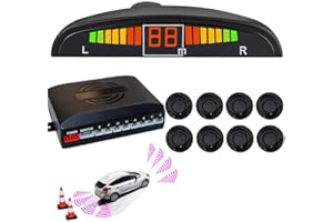 Riloer Car Reverse Parking Radar System 8 Reversing Sensors Kit with Front and Rear Alarm Buzzer Reminder LED Display Safe Dr