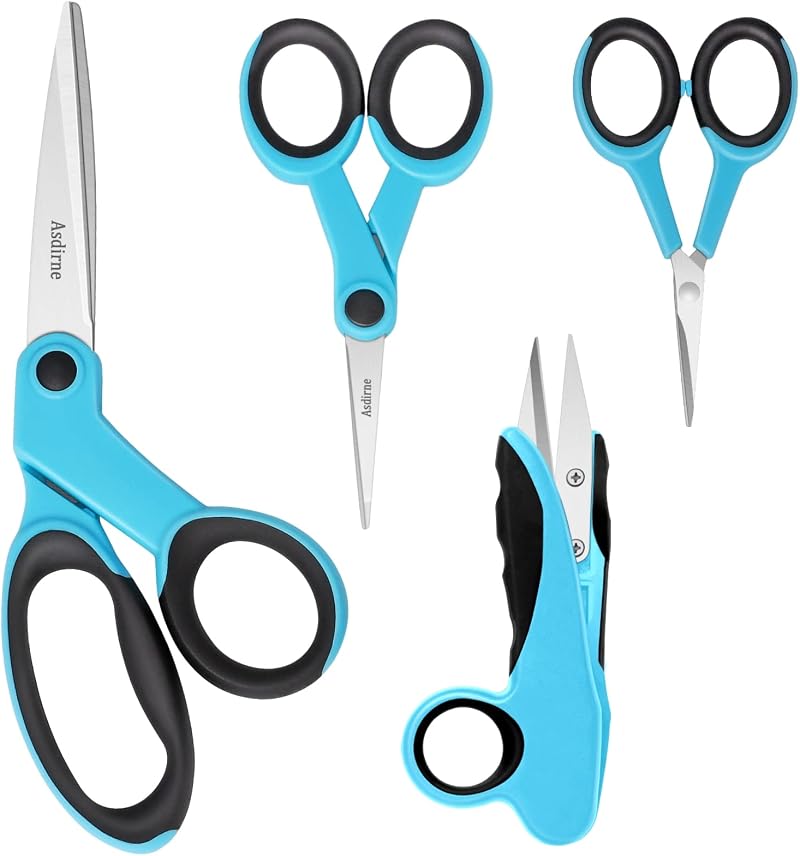 Asdirne Fabric Scissors Set 4pc Sharp Stainless Steel Blue Black Handles