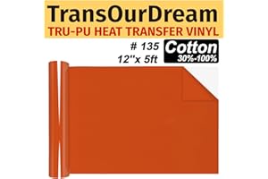 TransOurDream Matte Orange HTV Heat Transfer Vinyl Roll for All Cutter Machines - 12'' x 5ft PU Orange Red Iron on Vinyl for T-Shirts - Thin and Easy to Weed