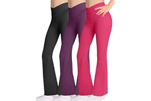 AENLLEY Girls Cross Bootcut Flare Leggings with Pockets - High Waisted Dance Yoga Pants for Teens Kids