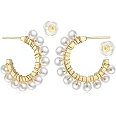 MYEARS Women Pearl Earrings Gold 14K Gold Plated Small Simple Hypoallergenic Everyday Jewelry