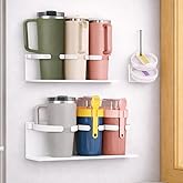 HAMARA Fiber Steel Magnetic Stanley Cup Holder for Fridge – 3-Pack Tumbler & Lid Organizer, Heavy-Duty Water Bottle Storage, Kitchen & Pantry Organizer for Stanley Cup Accessories (White)