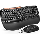 Ergonomic Wireless Keyboard and Mouse Combo, 2.4G Full Size Wave Key Board with Cushioned Palm Rest, Natural Typing, 3 DPI Adjustable Mouse, USB-A & C for Computer/Laptop/Mac/Tablet – Sablute