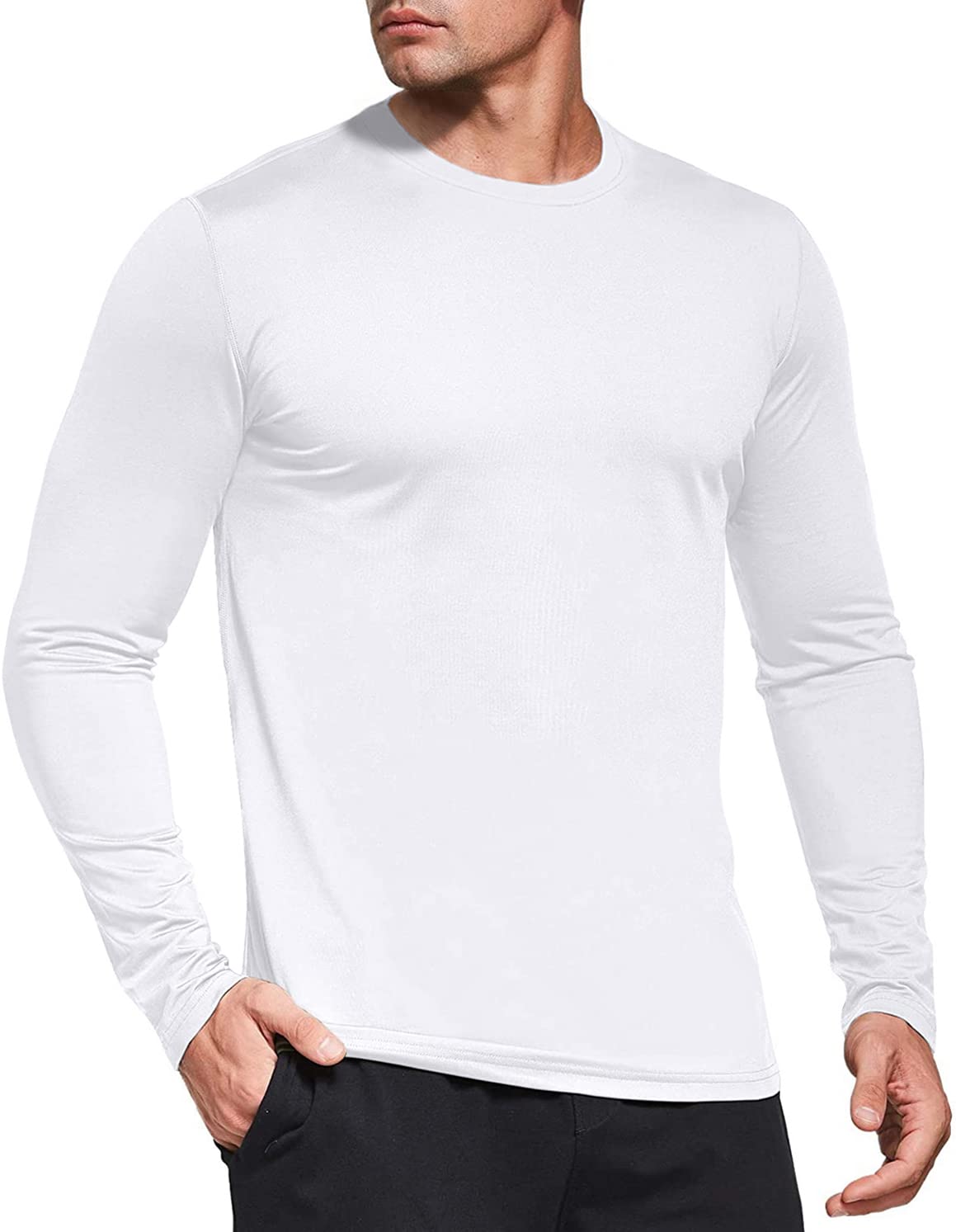 Herren 3er Pack Langarmshirt T-Shirts, UPF 50+ UV Schnelltrocknend Funktionsshirt Laufshirts, Atmungsaktiv Langarm Sportshirt Gym Outdoor Workout Fitness Oberteil Black/White/Grey-3P01-L 4