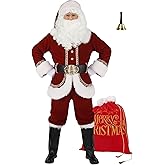 Yeenuo Santa Claus Costume for Men 11PCS Deluxe Adult Christmas Santa Suit Professional Red Outfit Xmas Holiday Cosplay