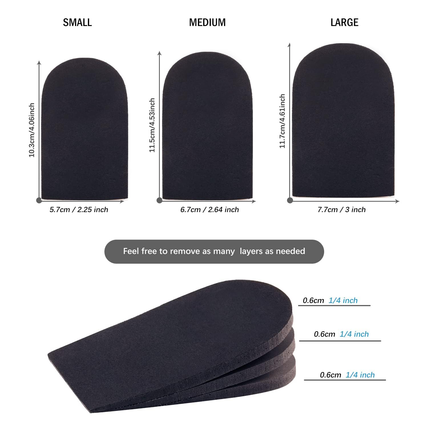 SIIHEA Adjustable Heel Lifts for Shoes, 1/4'' Height Increase Insoles for Achilles Tendonitis, Heel Pain, Leg Length Discrepancy, Plantar Fasciitis, Shoe Lifts Men, Women (Black, Large (1 Pair))