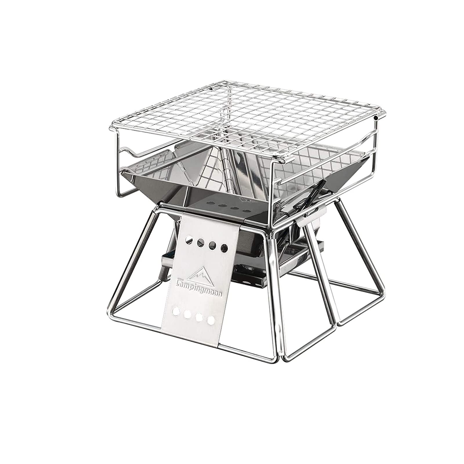 Campingmoon Portable Camping Fire Pit Campfire Grill,Folding Stainless Steel BBQ Grill for Outdoor Camp Travel Garden Cooking Picnic 1-2 People with Carrying Bag