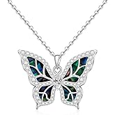 Jewlikee Butterfly Necklaces for Women Sterling Silver Abalone Shell Necklace Butterfly Pendant Jewelry Accessories Charms Gifts