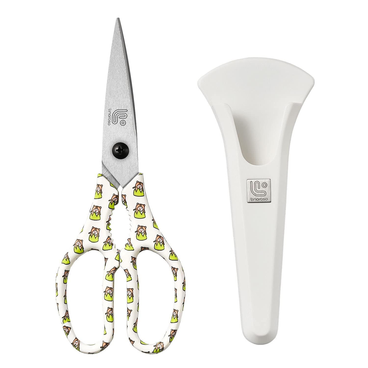 Linoroso Heavy Duty Kitchen Scissor Ultra Sharp Utility Scissors with Cover, Cooking Cutting Stainless Steel Food Shears for Meat Poultry Fish Chicken Pizza Vegetables Herbs BBQ Nuts - Tiger Graphic