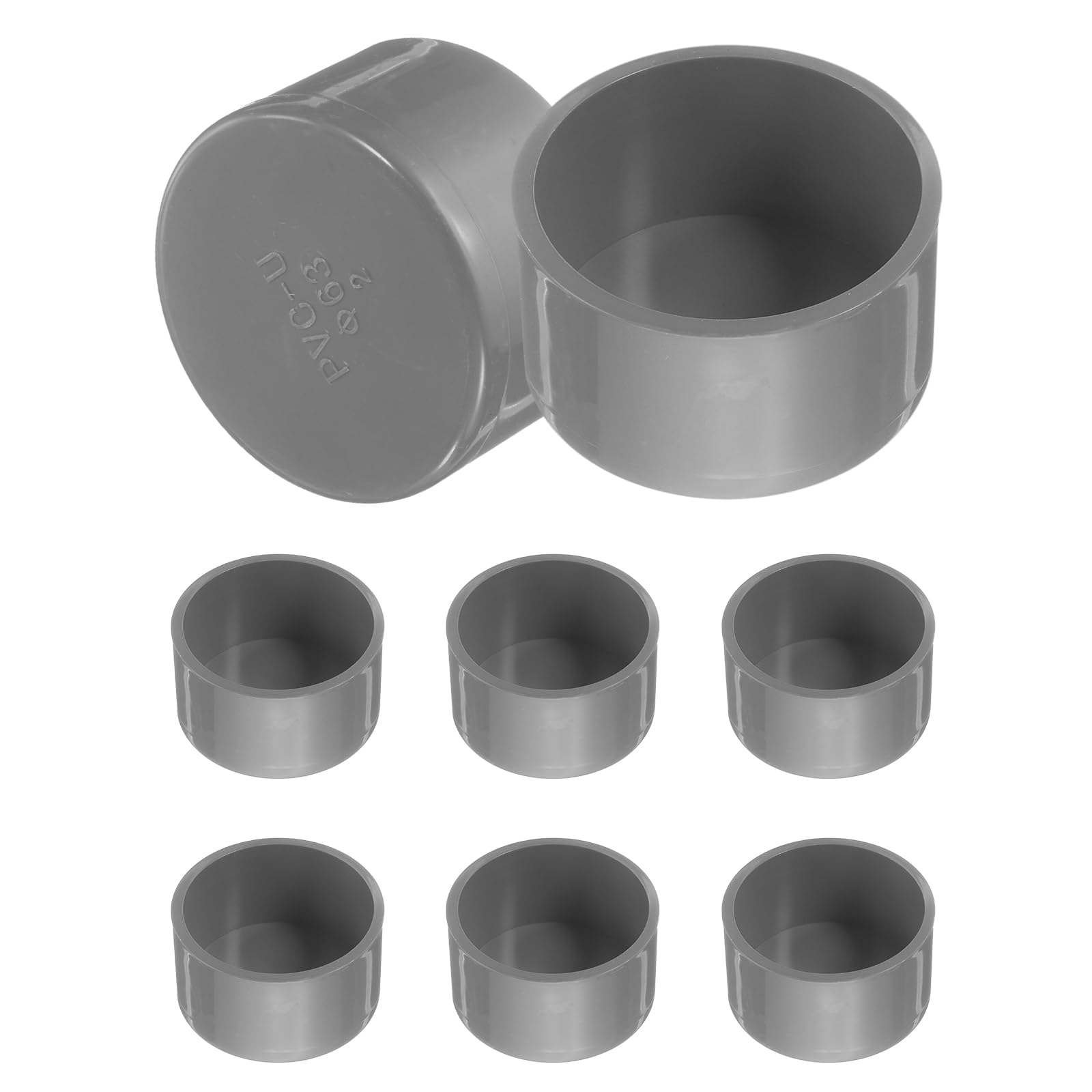 Photo 1 of uxcell 8 Pcs PVC Pipe End Cap Fitting, 63mm/2.5" ID Furniture Grade Pipe End Cap Plug Adapter Pipe Plug Socket Fittings for Sewer Drain Pipe Connections, DIY Garden Shelf, Grey
