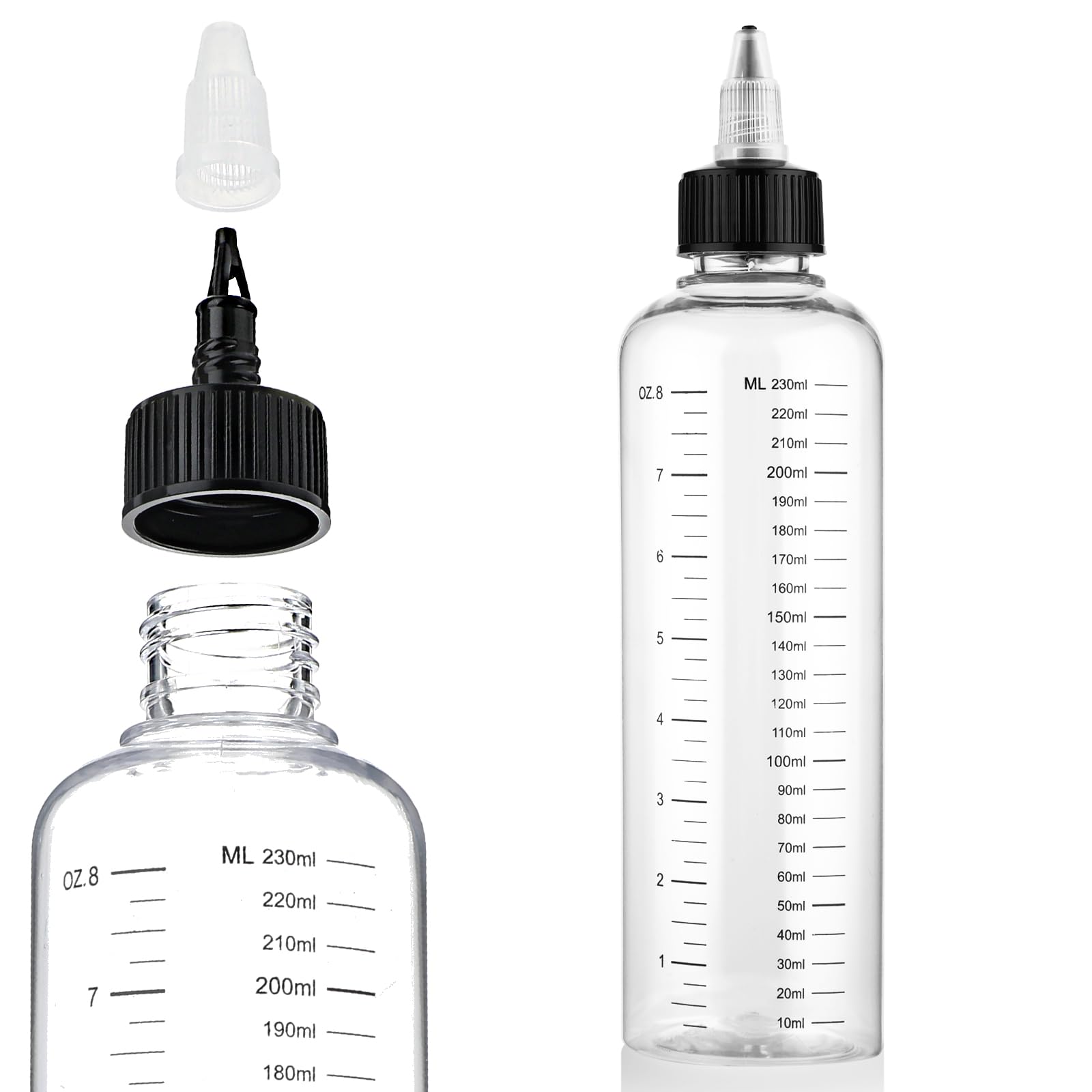 2 Pack Applicator Bottle for Hair 8.5oz Soft Squeeze Empty Oil Dispenser Hair Color Applicator Root Hair Dye PET Plastic Refillable Bottles for Salon Sylist with Graduated Scale and Twist Top
