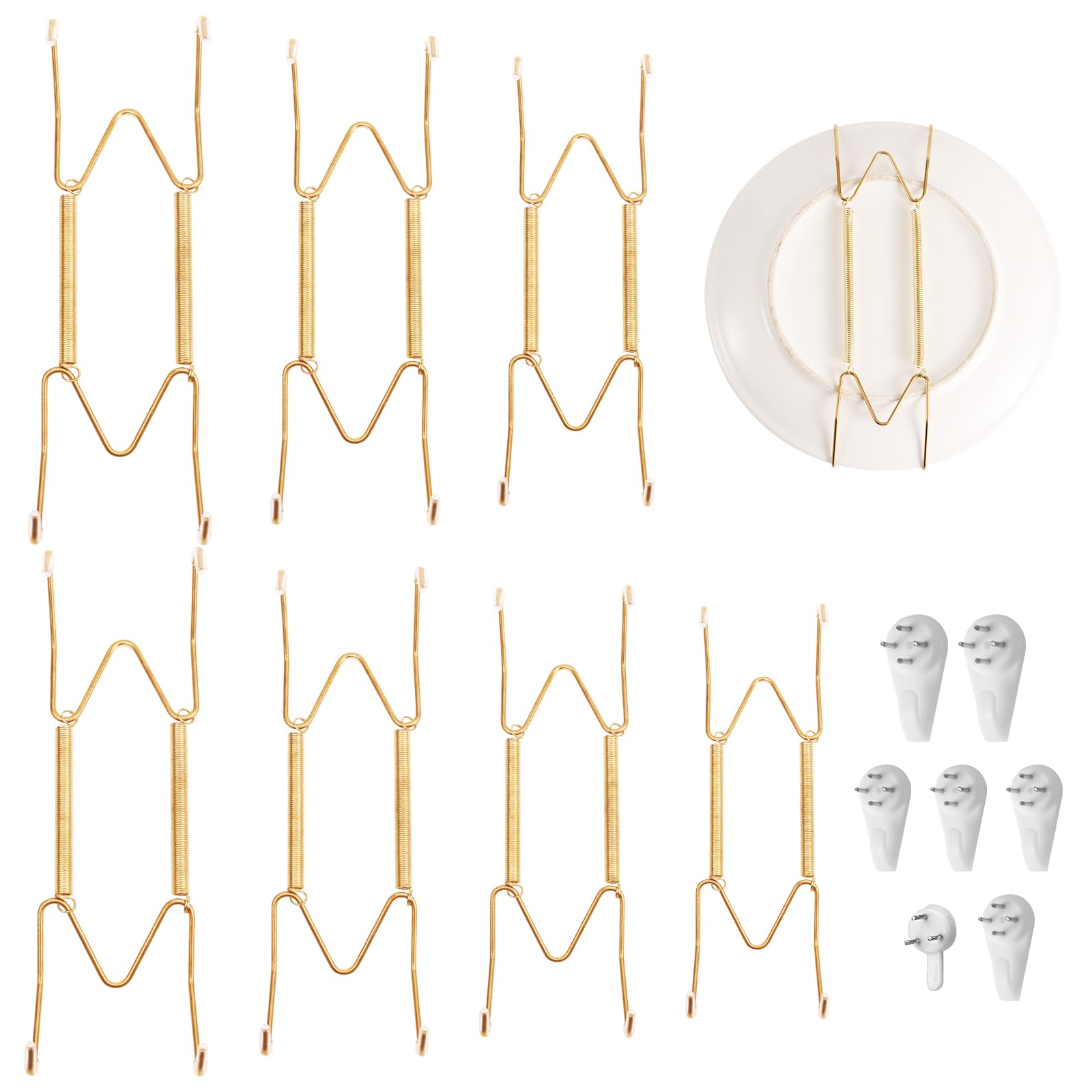 7pcs Plate Hangers for Walls, 6/8/10/12 Inch Steel Dish Display Wall Mount Invisible Wire Plate Holder W-Shaped Plate Hooks Rack for Decorative Plates Antique Arts Decoration