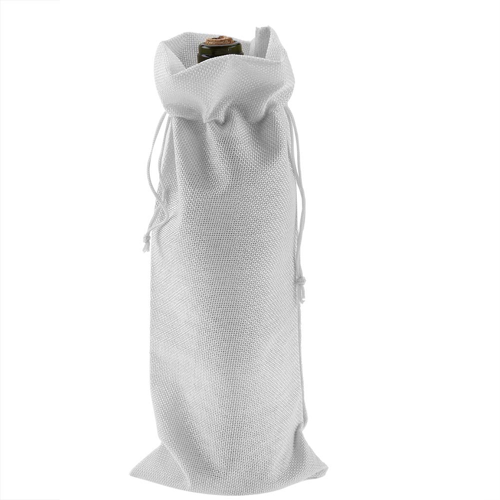 12Pcs Red Wine Bags for Wine Bottles Linen Fabric Simple with Drawstring Champagne Decorative Cover(White)