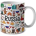 Lotacy Russia Symbols Colorful Coffee Mug, Russia Ceramic Mug 11 oz Coffee Mug, Russia Souvenir and Gifts, Gift Idea for Russian Men and Women