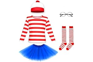 Halloween Red and White Striped Costume Kids Long Sleeve Shirt Tutu Skirt Hat Glasses Socks 2025 Halloween Costume Cosplay