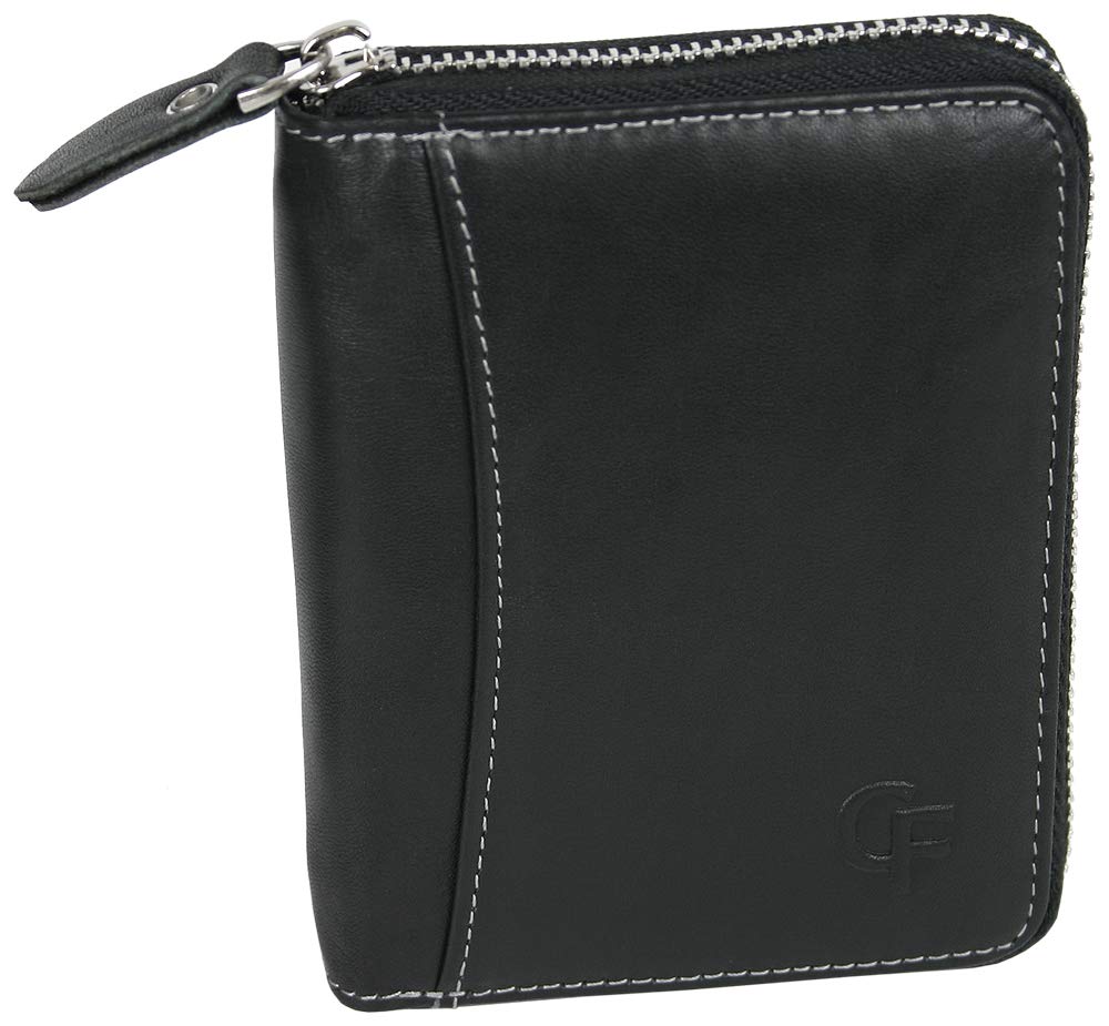CF CATTERFELD Men's Genuine Leather Wallet with RFID Protection, black, Hochformat mit Reißverschluss, purse