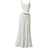 Verdusa Women's 2 Piece Sets Going Out Sets Tiered Crop Camisole Tops with Maxi Skirt Vacation Outfits