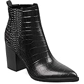 Imily Bela Womens Ankle Boots Pointed Toe Chunky Stacked Mid Heeled Faux Suede Leather Booties