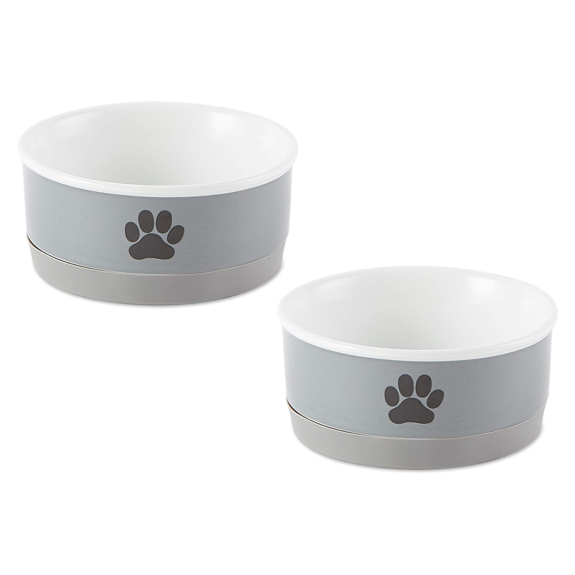 Bone Dry Ceramic Pet Collection, Small Bowl Set, Gray Paw 2 Count