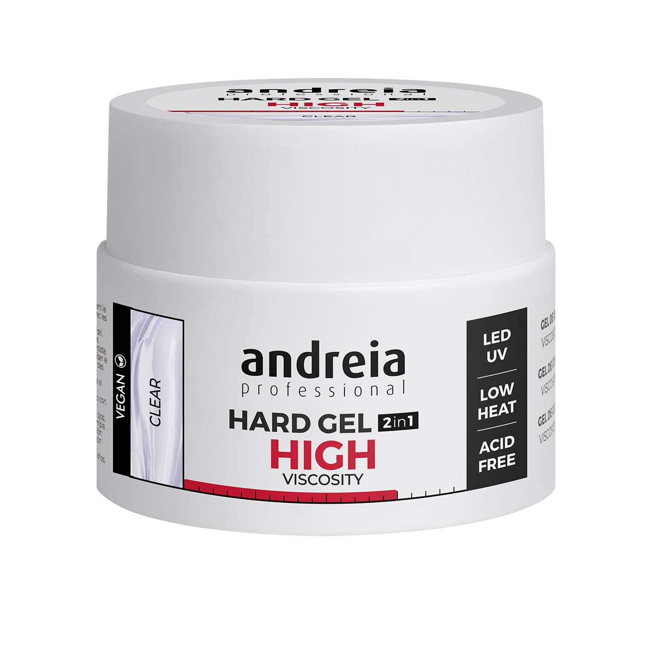 Andreia Professional Hard Nail Gel Biphasic 2 in 1 LED et UV Gel Nail Builder - High Viscosity Gel for Hard Strong Nails Tips and Extensions - Build Up Gel for Nails - Colour Clear 44g