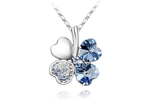Acefeel Heart Shaped Four Leaf Clover Crystal Pendant Necklace Fashion Jewelry