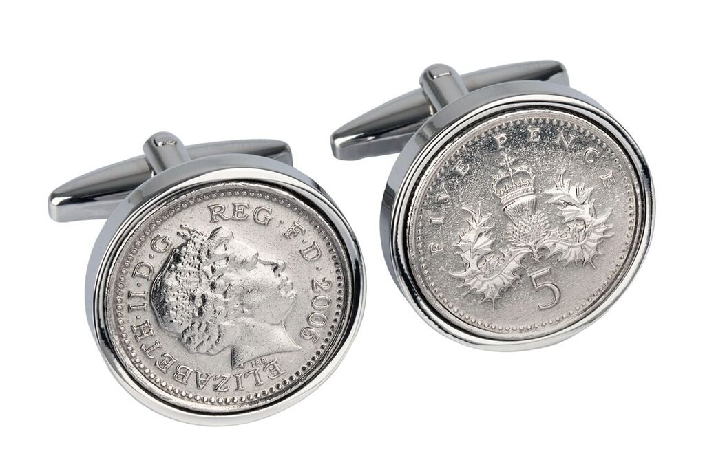 Queen of England Cufflinks - QEII - Keepsake - 2006 5p Coin