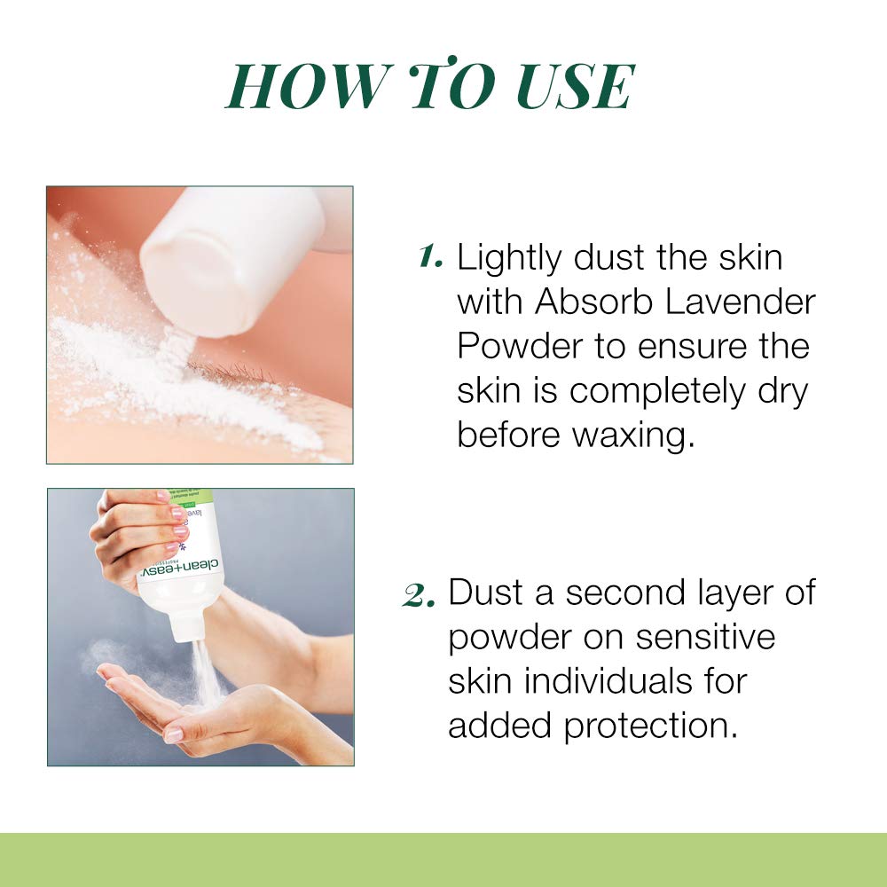 Clean + Easy Absorb Lavender Powder – Post Waxing Treatment, Moisture Absorbent Wax Powder for Hair Removal, 3.5 oz