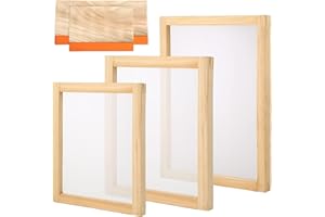 Aoibrloy Screen Printing Kit Includes 3 Size Wood Silk Screen Printing Frames with 110 Mesh and 2 Pieces Wooden Screen Printing Squeegees for Screen Printing DIY Project