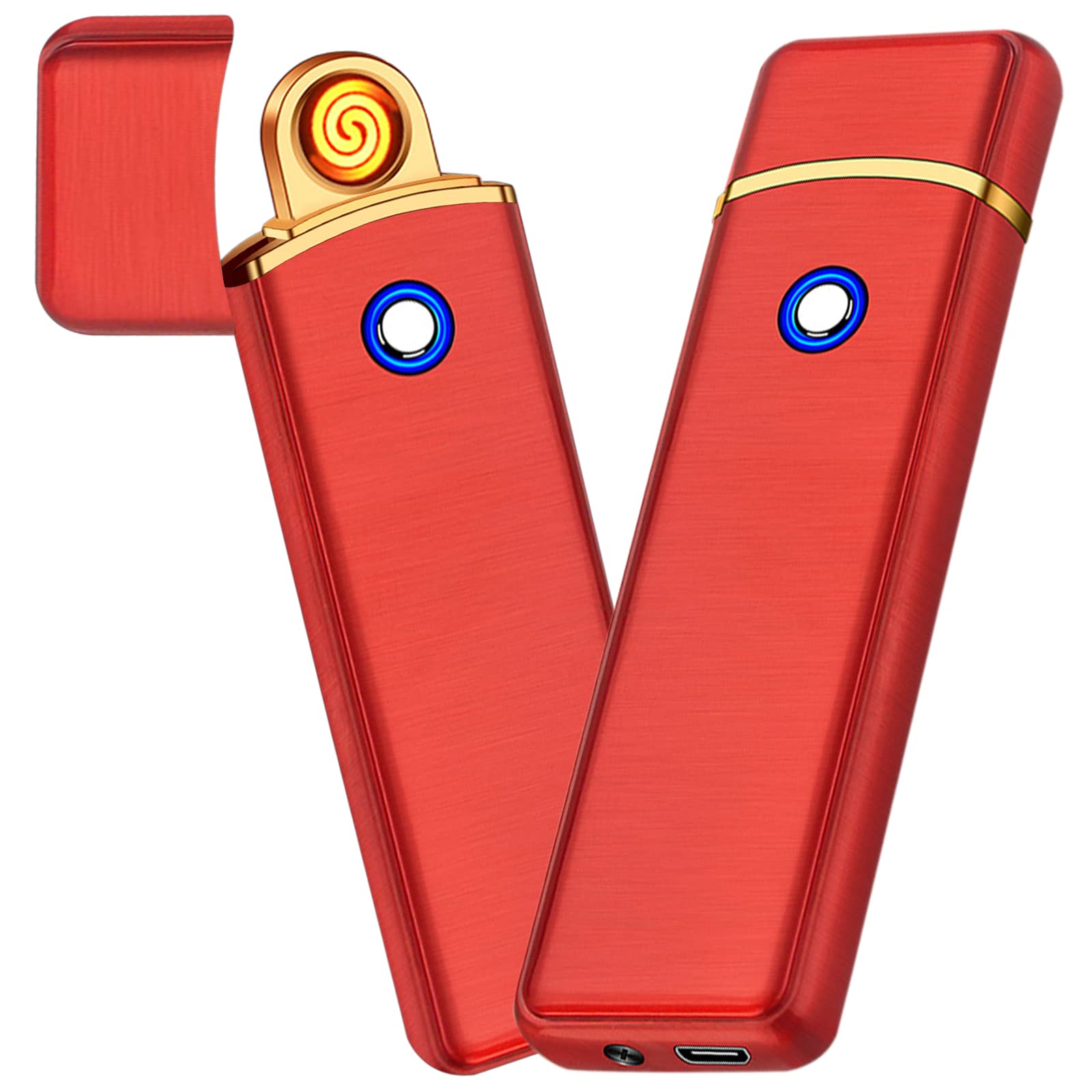 Photo 1 of Electronic Lighter, Smart USB Rechargeable Lighter, Cool Electric Lighter Portable Dual Sided Ignition Windproof Flameless Lighter Lightweight Plasma Lighter for Indoor Outdoor(Red)