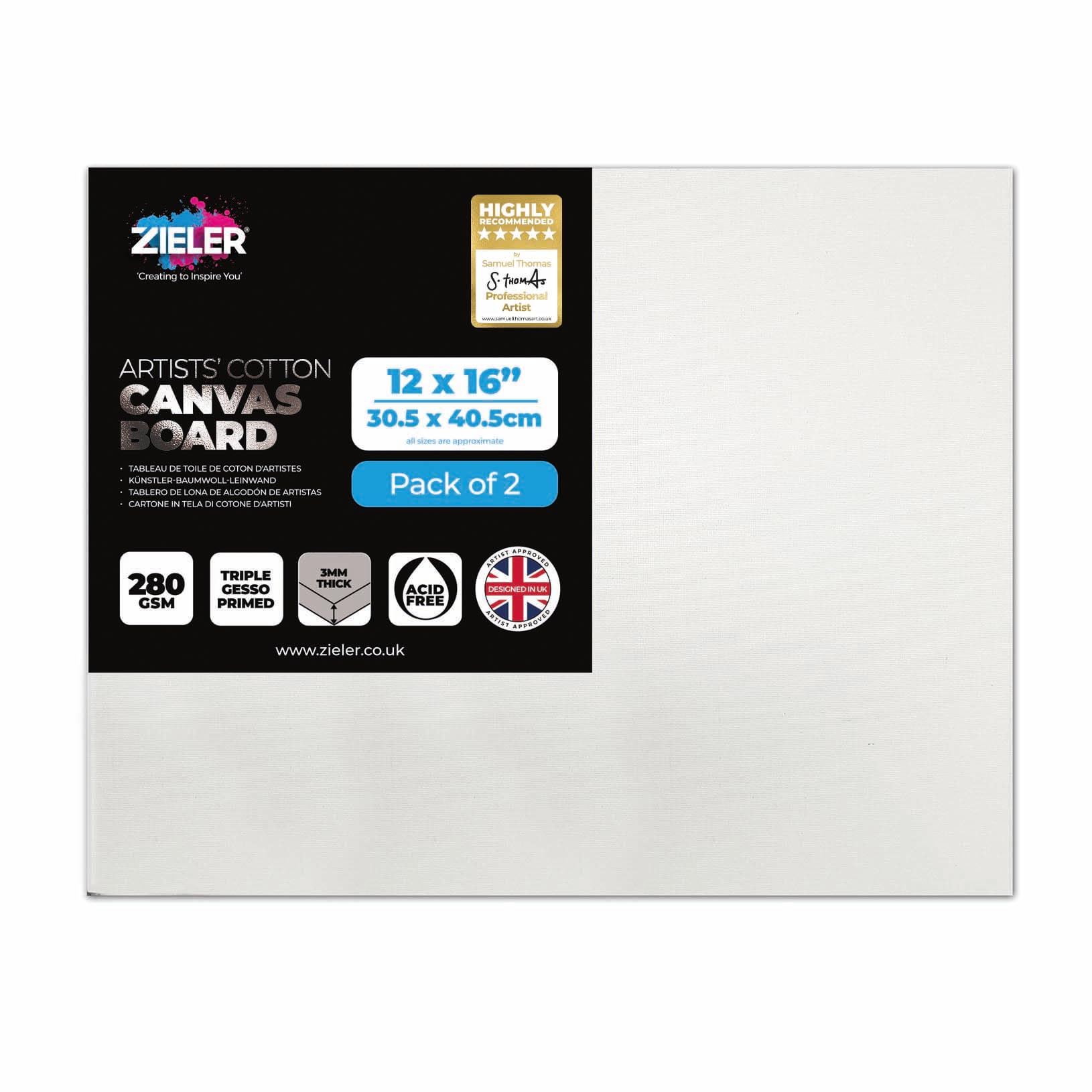 2 Stretched White Canvas Boards/Panels by Zieler® (12" x 16")