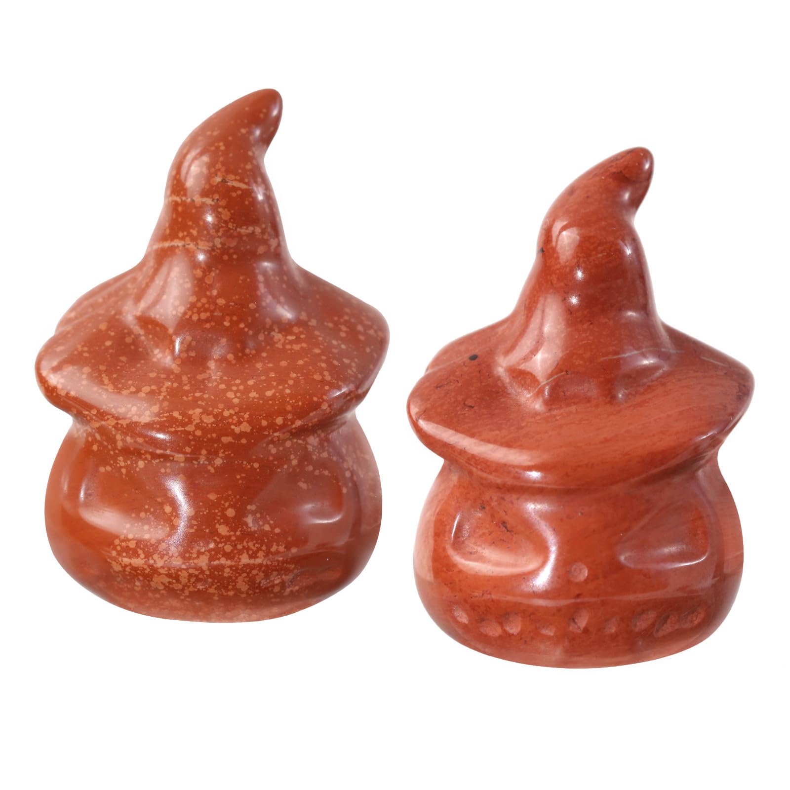 Nupuyai 2pcs Red Jasper Mini Crystal Stone Halloween Skull Pumpkin Statue Set, Carved Stone Figurine Healing Stone Figure Ornament Home Party Decor