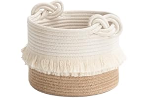 TIMEYARD Small Cotton Rope Basket with Handles, Boho Decorative Basket for Living Room, Bedroom, Nursery, Bathroom, Cute Baby