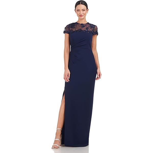 knee length dresses for ladies JS Collections Two-Tone Lace Embroidery Cocktail Dress Black/ Vanilla main image 0