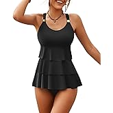XUNYU Women Tankini Swimsuits Tummy Control Bathing Suit Two Piece High Waisted Bottoms Ruffed Tops Full Coverage Swim Suits