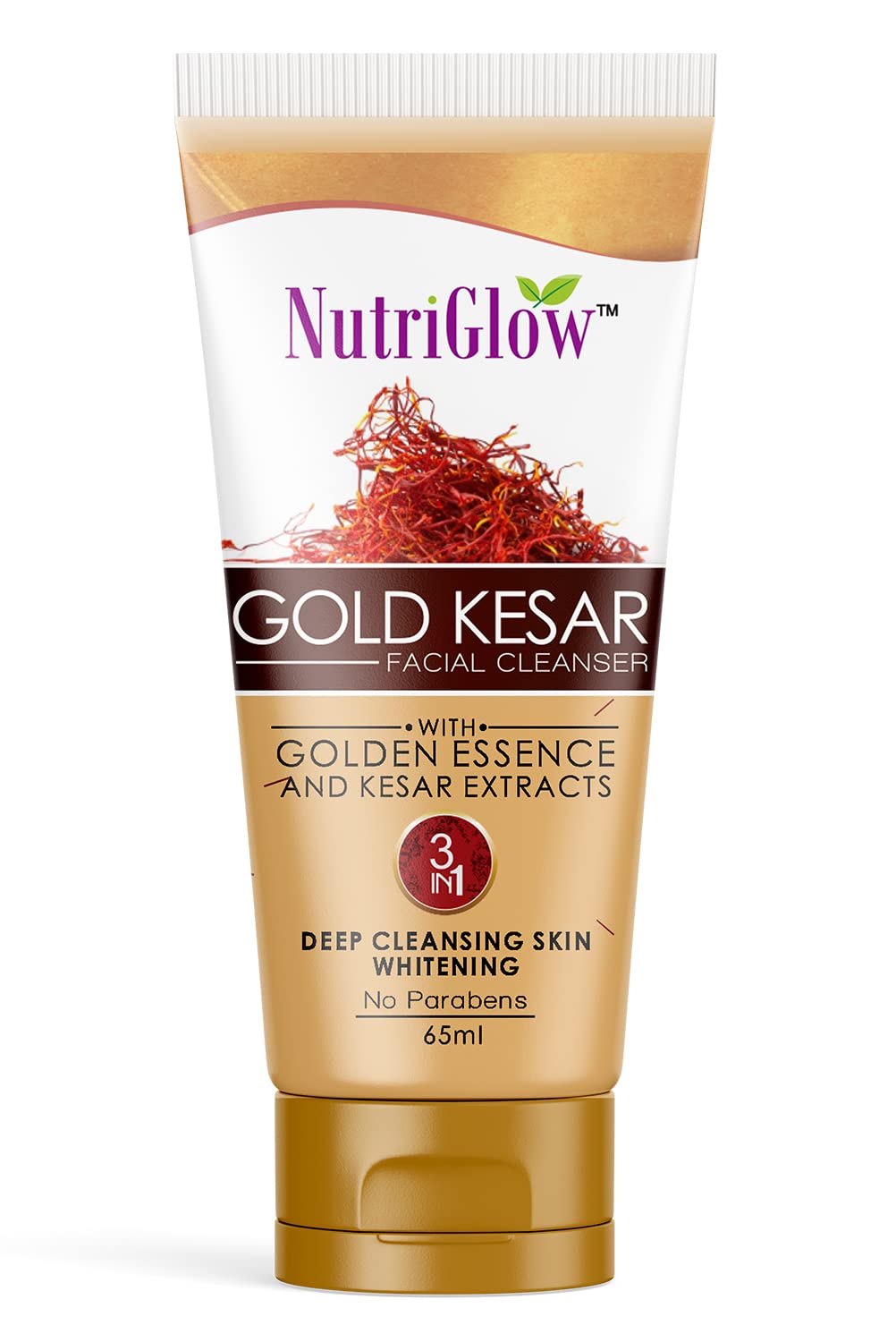Nutriglow Gold Kesar Face Wash for Deep Cleansing, Tan Removal, Skin Tightening Non Foaming Face Wash, All Skin Types, No Sulphate, 65 Ml
