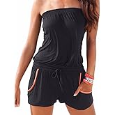 Sexyshine Women's Strapless Off Shoulder Printed Beachwear Short Rompers Jumpsuits