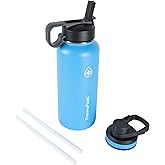 ThermoFlask 32 oz Double Wall Vacuum Insulated Stainless Steel Water Bottle - Reusable with Leakproof Chug & Straw Lids - Keeps Drinks Cold 24 hr/Hot 12 hr - Easy Maintenance - Gym/On-the-Go, Capri