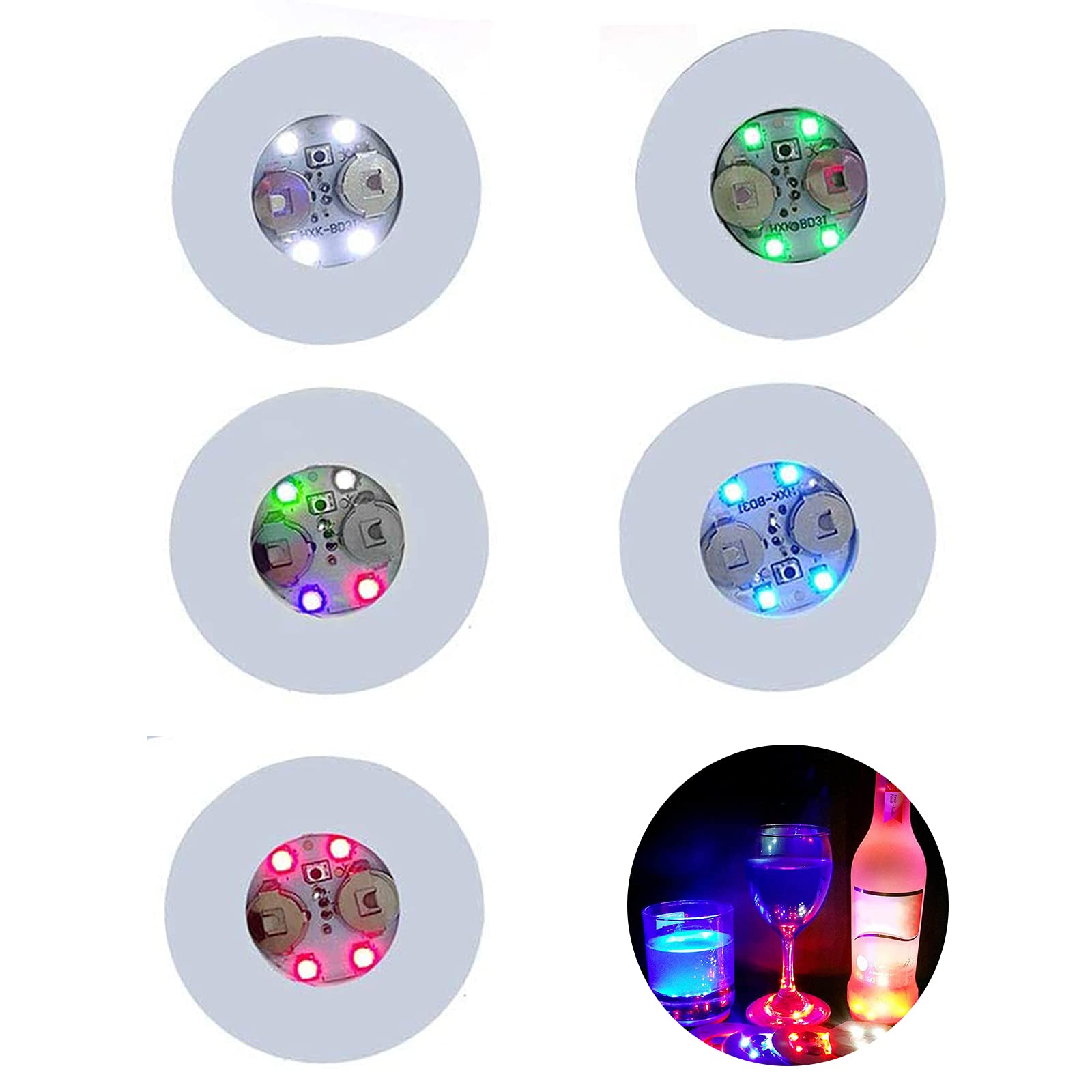 LED Coaster, 20 Pack LED Stickers Light Up Bar Drinking Coasters Tunnel Bottle Lighting Up Flash Cup Mat for Beer Wine Glass Beverage Mat Home Flashing Shots Light for Party, Wedding, Bar (20 Pack)