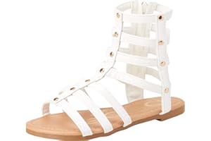 bebe Toddler Girls Sandals - Lightweight Leather Open Toe Summer Dressy Flat Strappy Girls Gladiator Sandals