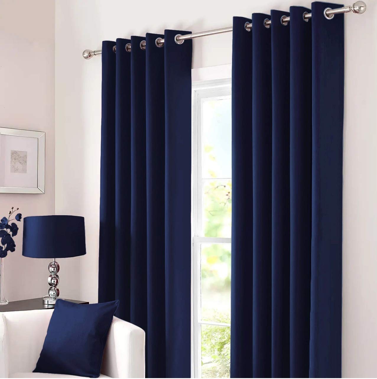 Kinfolk Textile Blackout Thermal Eyelet Ring Top Insulated Pair of Curtains Including 2 Tiebacks (Navy Blue, 66" x 72")