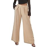 Ystguic Women Elastic Waist Palazzo Wide Leg Zipper and Button Dress Pant with Pockets for Office Vocation