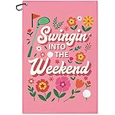 Juoqg Swingin Into the Weekend Pink Golf Towel, Fun Retro Golf Bag Towel with Clip, Golfing Accessories for Women, Golfing Gifts for Lady Mom Grandma Golfer, Birthday Gifts for Sport Fan Sister Friend