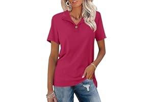 Ivicoer Womens V Neck Short Sleeve Polo Shirts Button Down Collared Tops Work Tunic Blouses Business Casual