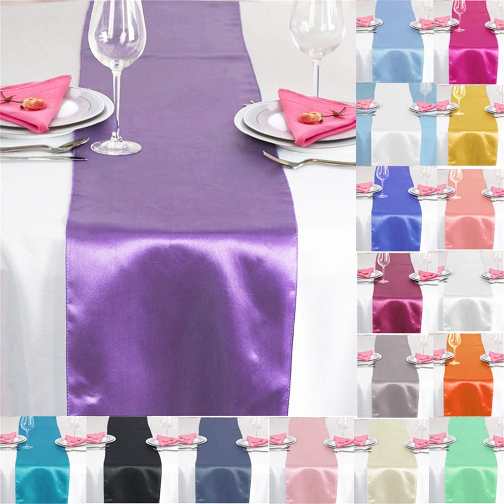 Time to Sparkle 5 Pack Satin Table Runners 12"x108"inch Chair Sashes Swags Wedding Party Table Decoration - Purple